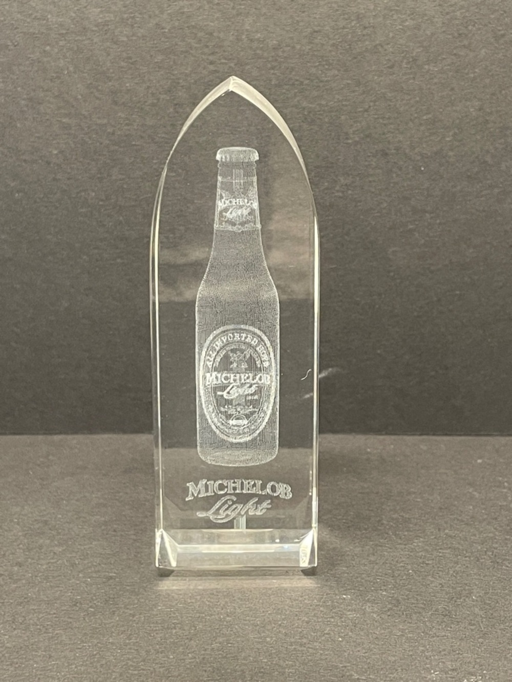 Michelob Light 3D Etched Bottle Crystal Paperweight - Clear